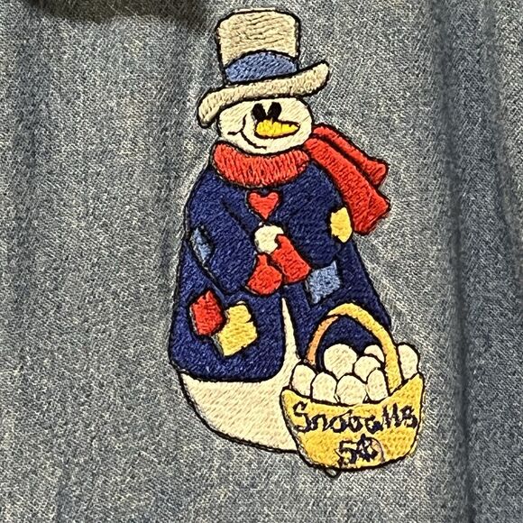 Denim Gear Women’s Long Sleeve Denim Button Up Shirt Embroidered Snowman Size S - Picture 4 of 13